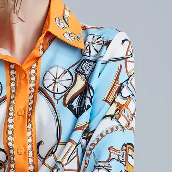 Prabanga Spausdinti grandinės ilgomis Rankovėmis Marškinėliai Moterims Palaidinės ir tūpimo Tako Dizaineris Viršūnes Ponios Office Marškinėliai Blusas Mujer De Moda 2019