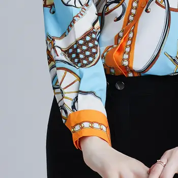 Prabanga Spausdinti grandinės ilgomis Rankovėmis Marškinėliai Moterims Palaidinės ir tūpimo Tako Dizaineris Viršūnes Ponios Office Marškinėliai Blusas Mujer De Moda 2019