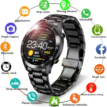 LIGE 2020 Naujų Plieno Juosta Smart Žiūrėti Visą Touch Ekranas Multi-function Sporto Žiūrėti Širdies ritmo IP68 Vandeniui Smart Watch Vyrams