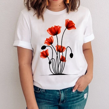 Moterų Grafinis Gėlių Trumpas Rankovės Stilius Mergina Mielas Spausdinimo 90s Drabužius Lady Tees Spausdinti Viršūnes Drabužių Moterų Marškinėlius (T-Shirt
