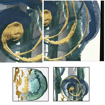 Aukso ir žalios kraštovaizdžio nuotraukos sienų dekoras Rankomis dažyti, akrilo abstrakčiai naftos tapyba ant drobės plakatas gyvenamasis kambarys sofos