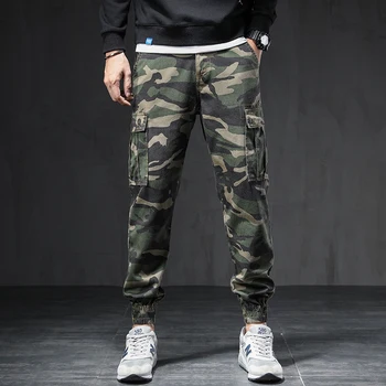 Naujai Karinė Maskuotė Mados Vyrų Džinsai Palaidi Tinka Didelis Kišenėje Atsitiktinis Krovinių Kelnės Streetwear Hip-Hop Poilsiu Pločio Kojų Kelnės