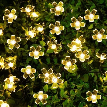 Sodo Saulės Energijos LED Pasakų String Žibintai 7M 50 LED Peach Blossom Kalėdų Medžiai Vestuves Apdailos Vejos Kiemo žibintai