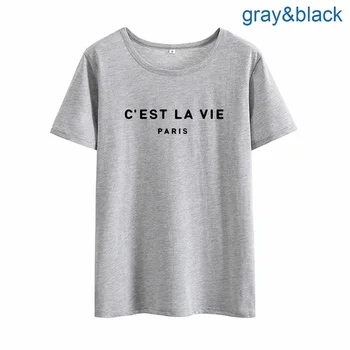 C ' est La Vie Atspausdinta Marškinėliai Moterims trumpomis Rankovėmis Tee Marškinėliai Femme Medvilnės Marškinėlius Moterims, O-kaklo Camisa Feminina Viršų