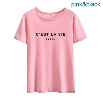 C ' est La Vie Atspausdinta Marškinėliai Moterims trumpomis Rankovėmis Tee Marškinėliai Femme Medvilnės Marškinėlius Moterims, O-kaklo Camisa Feminina Viršų
