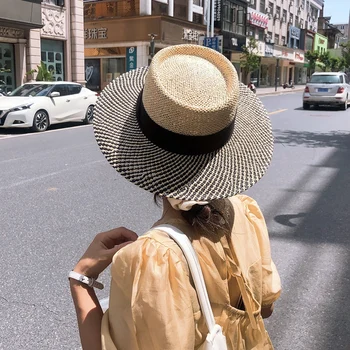 USPOP Vasarą moterys šiaudų skrybėlę patelė spalva blokuoja saulės skrybėlės vasaros rankomis austi skrybėlę unisex kvėpuojantis paplūdimio skrybėlę