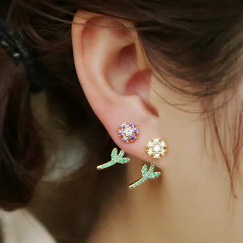 Unikali dvigubo panaudojimo moterų stud auskarai 2019vivid gėlių ausies brinco nutiesti kibirkšties AAA cz aukso spalvos elegantiškas papuošalai meilužio dovana