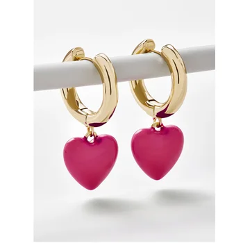 Saldainiai Neoninės spalvos Širdies auskarai Aukso užpildytas raudona rožinė žalia geltona Širdies žavesio Tabaluoti lašas auskarai, skirta Valentino dovana Draugei