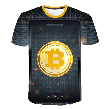 Spalvinga Bitcoin žmogaus T-shirt Cool mados Spalvų Marškinėliai 3D Spausdinimo O-kaklo, trumpas rankovėmis vyriški drabužiai, negabaritinių marškinėliai