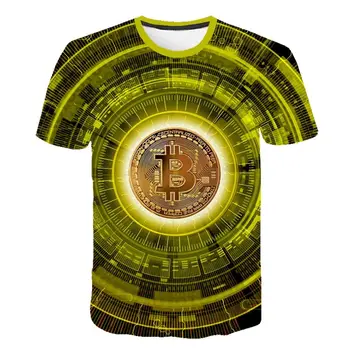 Spalvinga Bitcoin žmogaus T-shirt Cool mados Spalvų Marškinėliai 3D Spausdinimo O-kaklo, trumpas rankovėmis vyriški drabužiai, negabaritinių marškinėliai