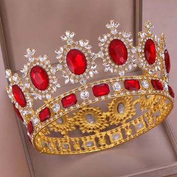 Prabanga Raudona Krištolas Kalnų Krištolas Didelis Bridal Crown Vestuvių Rožančiai Ir Vainikai, Vestuvių Diadem Inscenizacija Plaukų Papuošalai, Aksesuarai