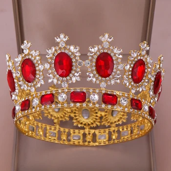 Prabanga Raudona Krištolas Kalnų Krištolas Didelis Bridal Crown Vestuvių Rožančiai Ir Vainikai, Vestuvių Diadem Inscenizacija Plaukų Papuošalai, Aksesuarai