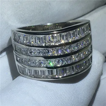 Prabangus žiedas 925 Sterling silver, T formos AAAAA Kubinių Zirconia Sužadėtuvių Vestuvių Juostoje Žiedai, moterų, vyrų, Šaliai, Papuošalai