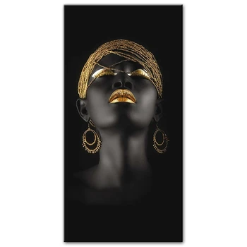 Juoda Moteris Su Aukso Šukuosena Drobės, Paveikslai Ant Sienų Plakatai Ir Spausdina Afrikos Mergina Sienos Menas Drobė Nuotraukas Cuadros