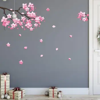 Rožinė slyvų žiedų siena lipdukas kambarį miegamojo spinta apdailos freskos nuimamu gražus lipdukai namų dekoro tapetai