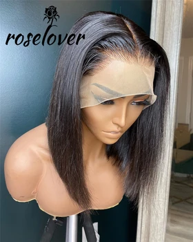 Roselover Aukštos Santykis 13*6 Nėriniai Priekiniai Žmogaus Plaukų Perukas Tiesiai Bob 130% Brazilijos Remy Plaukai Balinti Mazgų 8