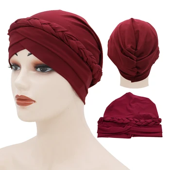Vientisos spalvos kaktos kryžiaus Turbaną bžūp moterų Musulmonių galvos apdangalas Vidinis hijabs variklio dangčio Arabų apvyniokite galvą ponios hijab kepurės galvos skara