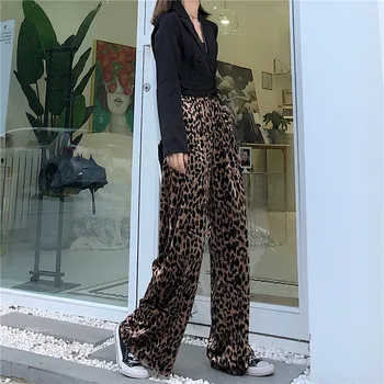 Nomikuma Streetwear Leopard Kelnės Moterims Ruožas Didelio Juosmens Pločio Kojų Kelnės Moteriška Atsitiktinis Palaidų Plius Dydis 4XL Pantalones 3e123