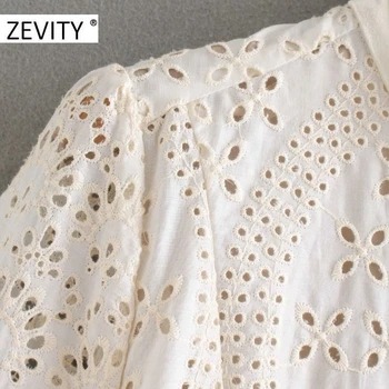 ZEVITY moterų derliaus tuščiaviduriai iš siuvinėjimo šifono kratinys marškinėliai kailis moterų ilgomis rankovėmis krūtinėmis, paltai atsitiktinis chic viršūnes CT572