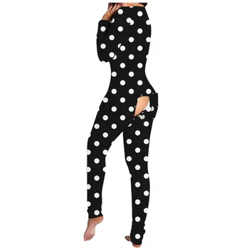 Pajama Komplektai Moterų Onesies Mygtuką žemyn Spausdinti Funkcinės Sagomis Atvartu Suaugusiųjų Jumpsuit Sleepwear Pyjama Femme Ilgai naktiniai marškinėliai d3