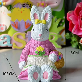 Easter Bunny Figūrėlės Mezgimo Apdaila Sėdėjimą Polyresin Triušių Sodo Gyvūnų Statulos, Atostogų Dovanų Darbalaukio Ornamentu