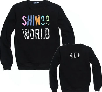 Kpop shinee koncertą shinee world spalvinga letter spausdinimo juoda hoodies nario vardas spausdinti, o kaklo megztinis palaidinukė
