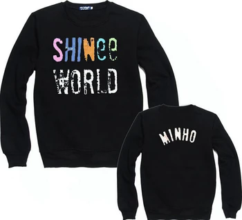 Kpop shinee koncertą shinee world spalvinga letter spausdinimo juoda hoodies nario vardas spausdinti, o kaklo megztinis palaidinukė