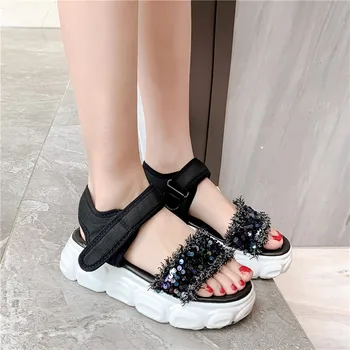 MEMUNIA 2020 naują atvykimo moterų sandalai Blizgančiais paprasta patogūs laisvalaikio bateliai vasarai butas platformos basutės moteris, didelis dydis 46