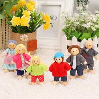 6 Žmonių Laimingų Šeimos Lėlės Rinkinys Medinių Sujungta Lėlės Mielas Šeimos Apsirengę Personažai Vaikams Apsimesti, Žaislai Žaisti Lėlėmis