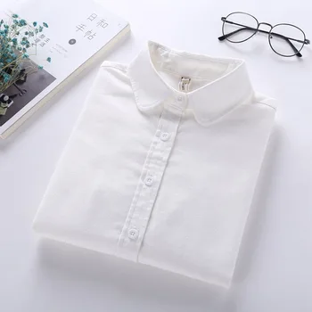 Prekės Moterų Palaidinė Marškinėliai 2018 Naują Pavasario Stiliaus Balta Ilgomis Rankovėmis Palaidinės Moterims, Atsitiktinis, Kietas Spalvų Oksfordo Marškiniai Plius Dydis Viršūnės
