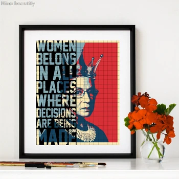Ruth Bader Ginsburg Plakatus Spausdina Moterys Priklauso Visų Vietų, Priimami Sprendimai, Citatos Sienos Meno Tapybos Drobės Nuotrauką Namų Dekoro