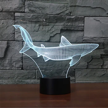 3D LED Kietas Ryklių Naktis, Šviesa 7 Spalvų Keitimas Gyvūnų Žuvų Stalo Lempa USB Touch 