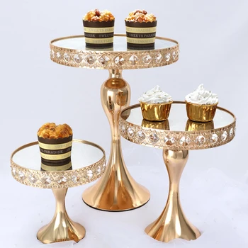 1pcs Aukso/sidabro Spalvos veidrodėliai torto Padėklo Cupcake Pan cake ekranas lentelė decorationr Kristalų tortas stovi