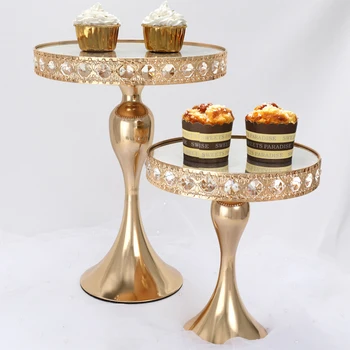 1pcs Aukso/sidabro Spalvos veidrodėliai torto Padėklo Cupcake Pan cake ekranas lentelė decorationr Kristalų tortas stovi