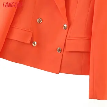 Tangada moterų orange dvigubo breasted ziajać kostiumas nustatyti švarkas švarkas & kelnių, kelnių 2 vienetų rinkinį 