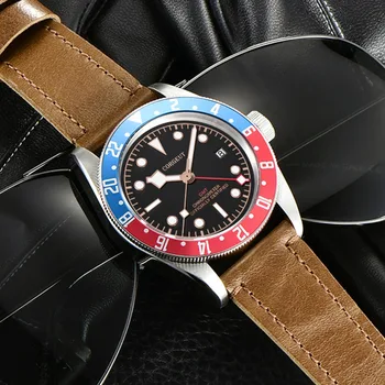 Corgeut Schwarz Bay GMT Vyrų Automatinis Mechaninis laikrodis Karinės Prabangos Prekės Sporto Plaukti Laikrodis Odos Mechaninė Rankiniai Laikrodžiai