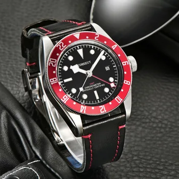 Corgeut Schwarz Bay GMT Vyrų Automatinis Mechaninis laikrodis Karinės Prabangos Prekės Sporto Plaukti Laikrodis Odos Mechaninė Rankiniai Laikrodžiai