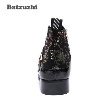 Batzuzhi Roko zapatos de hombre, Vyrų Batai Auliukiniai Juodojo Aukso Odos Suknelė, Batai, Vyrams, Motociklų botas hombre Italija Šalis Batai Vyras
