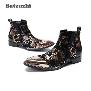 Batzuzhi Roko zapatos de hombre, Vyrų Batai Auliukiniai Juodojo Aukso Odos Suknelė, Batai, Vyrams, Motociklų botas hombre Italija Šalis Batai Vyras