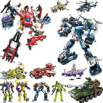 Vaikams Robotas Žaislas Transformacijas, Anime Serijos Veiksmų Skaičius, Automobilis, Valtis Karo Tankas, Sraigtasparnis Modelį, Statybos Blcoks Plytų Žaislai
