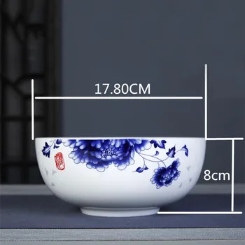 7 colių Didelis Sriuba Dubenys Ramen Dubenį Jingdezhen Mėlynos ir Baltos spalvos Porceliano Keramikos Dubenėlį, Mikrobangė, Indai Kinijos Namų Indai
