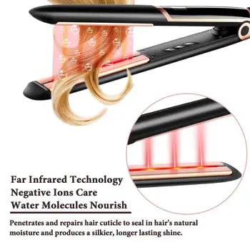 2 In 1 Profesionalios Plaukų tiesinimo priemonė Curler Plaukų Butas Geležies Infraraudonųjų spindulių Plaukų Straighting Garbanoti Geležies Nelygumai, LCD Ekranas