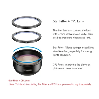APEXEL mobiliojo telefono objektyvą 4K HD 2X teleskopo objektyvo artinimo zoom +CPL star filtras 