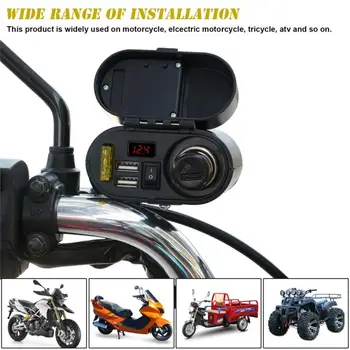 Naujų motociklų, žiebtuvėlio dual usb multi-funkcija mobiliojo telefono įkroviklis su įtampa, ekranas motociklo Priedai