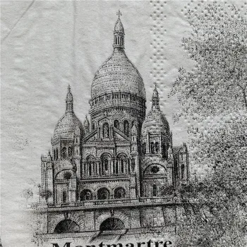 Dekupažas vestuvių derliaus servetėlės popierinės elegantiškas audinio bažnyčios bokštas Paryžiuje antspaudas amatų gimtadienis gražus servetėlės dekoras