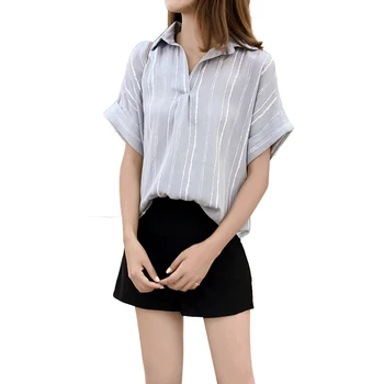 Vasaros prarasti riebalų MM moterų dryžuotas marškinėliai trumpas rankovėmis palaidinės, marškinėliai, mados plius dydis atsitiktinis 2018 naujas šifono drabužių 0439 40