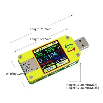 UM34/C APP USB 3.0 Tipas-C LCD Baterijos Įkrovimo Priemonė, Kabelių Atsparumas Testeris UM34 UM34C