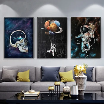 Astronautas Kosmose Aliejus, Drobė, Tapyba ant Vaikai Kambario Dekoro Svajoja Žvaigždės Plakatą ir Spausdinimo Sienos Menas Nuotraukos Namų Puošybai