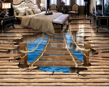 Atsparus vandeniui grindų, sienų tapyba ežero tiltelio 3D 3d tapetai, grindys freskomis vandeniui PVC grindų Namų Puošybai