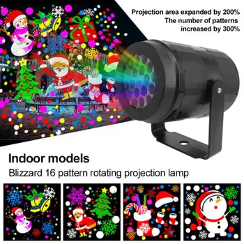 Kalėdų Projektoriaus Lempa AC85V-240V 16 Nuotraukos Super Šviesus Modelis Sukasi Patalpų Naktį Šviesos Miegamojo Puošimas Gimtadienio Dovana
